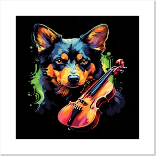 Australian Kelpie Playing Violin Posters and Art